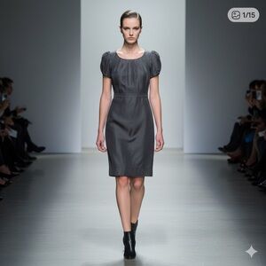 STELLA MCCARTNEY grey silk crew neck short puff sleeve sheath dress us 10